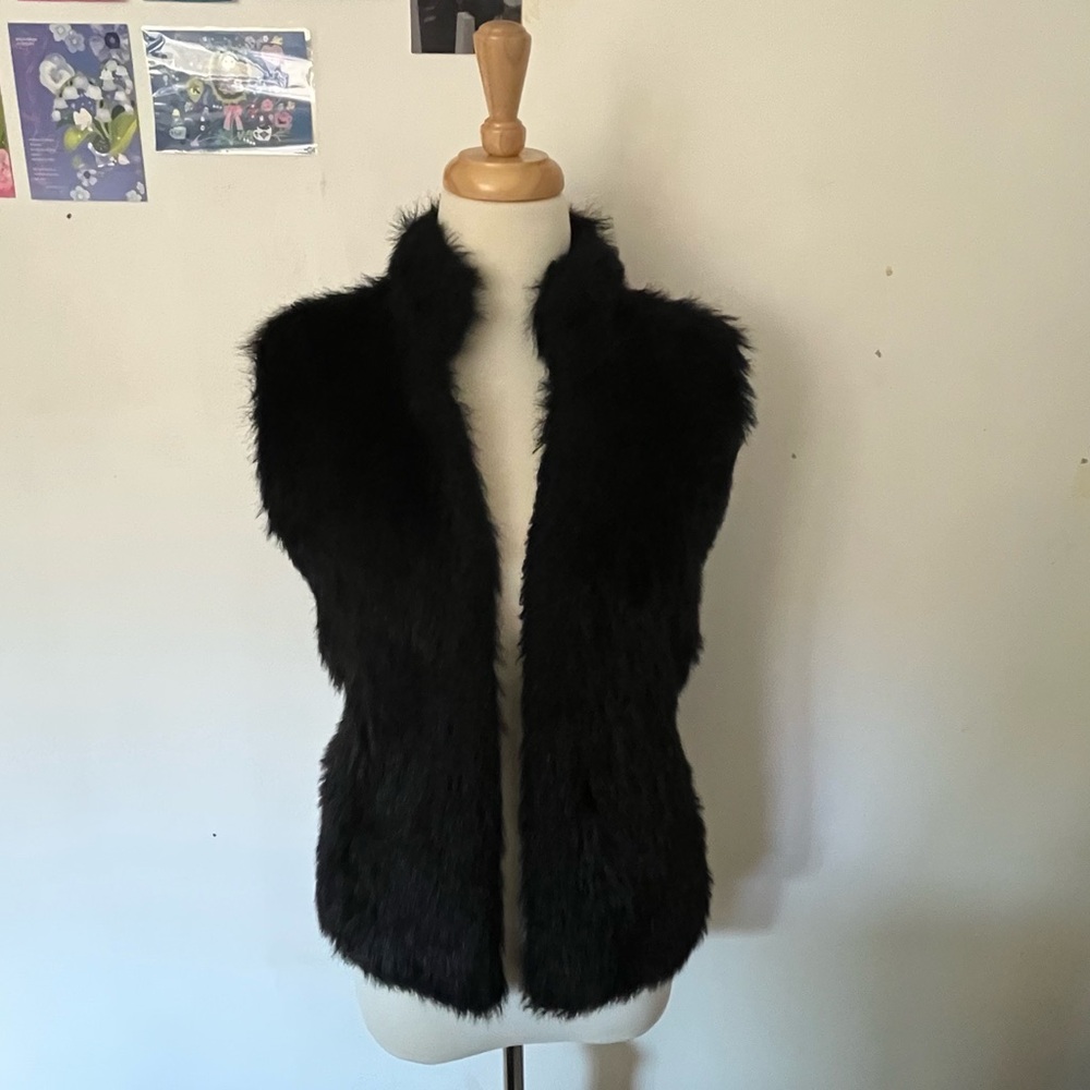 Style & Co Black Faux Fur Vest Sleeveless High Collar